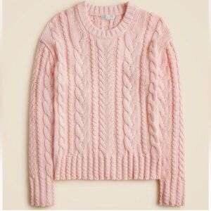 J Crew Pink Cable Cotton Crewneck Sweater NWT
